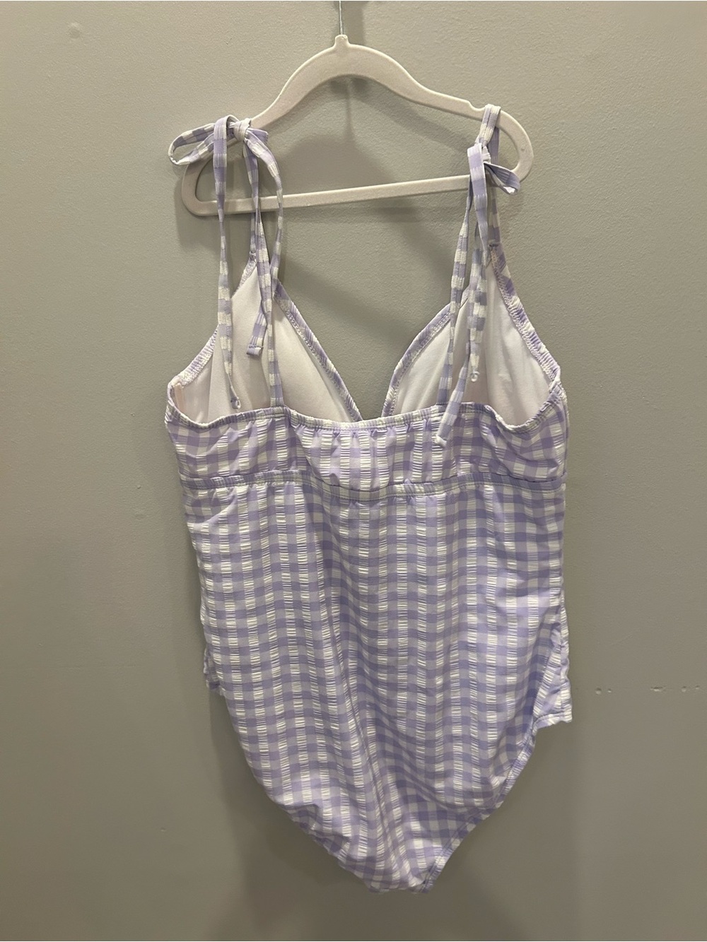 Kona Sol Shoulder Tie Lavender Gingham One Piece Swimsuit - Picture 4 of 4
